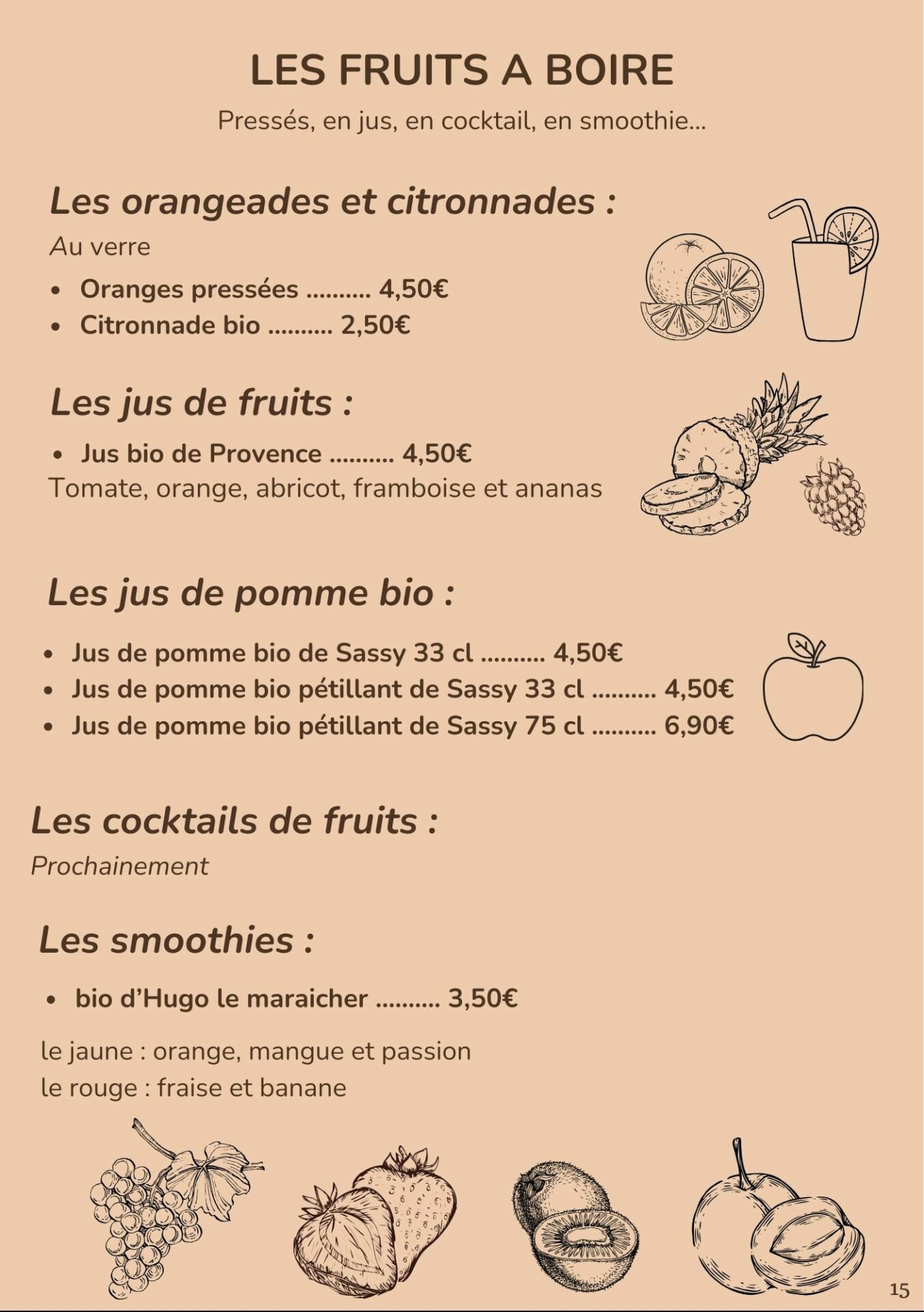 Carte des Bocaux d'Ugo - Les fruits à boire