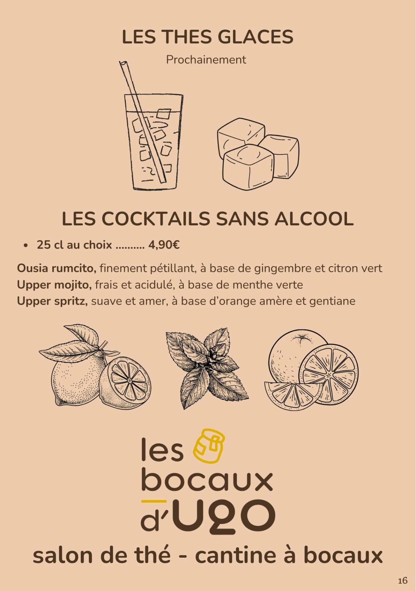 Carte des Bocaux d'Ugo - Thés glacés et cocktails sans alcool