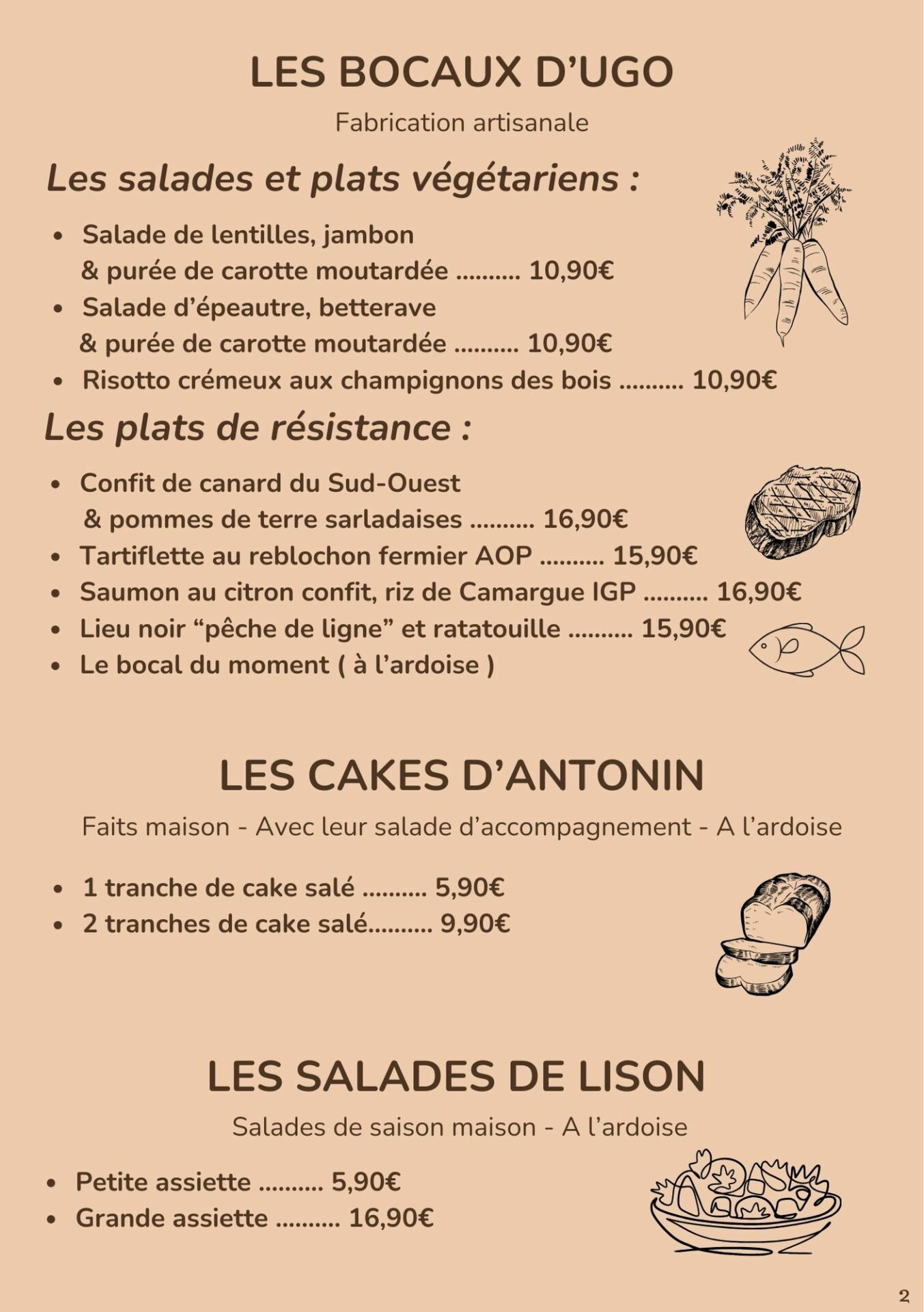 Carte des Bocaux d'Ugo - les plats en bocaux