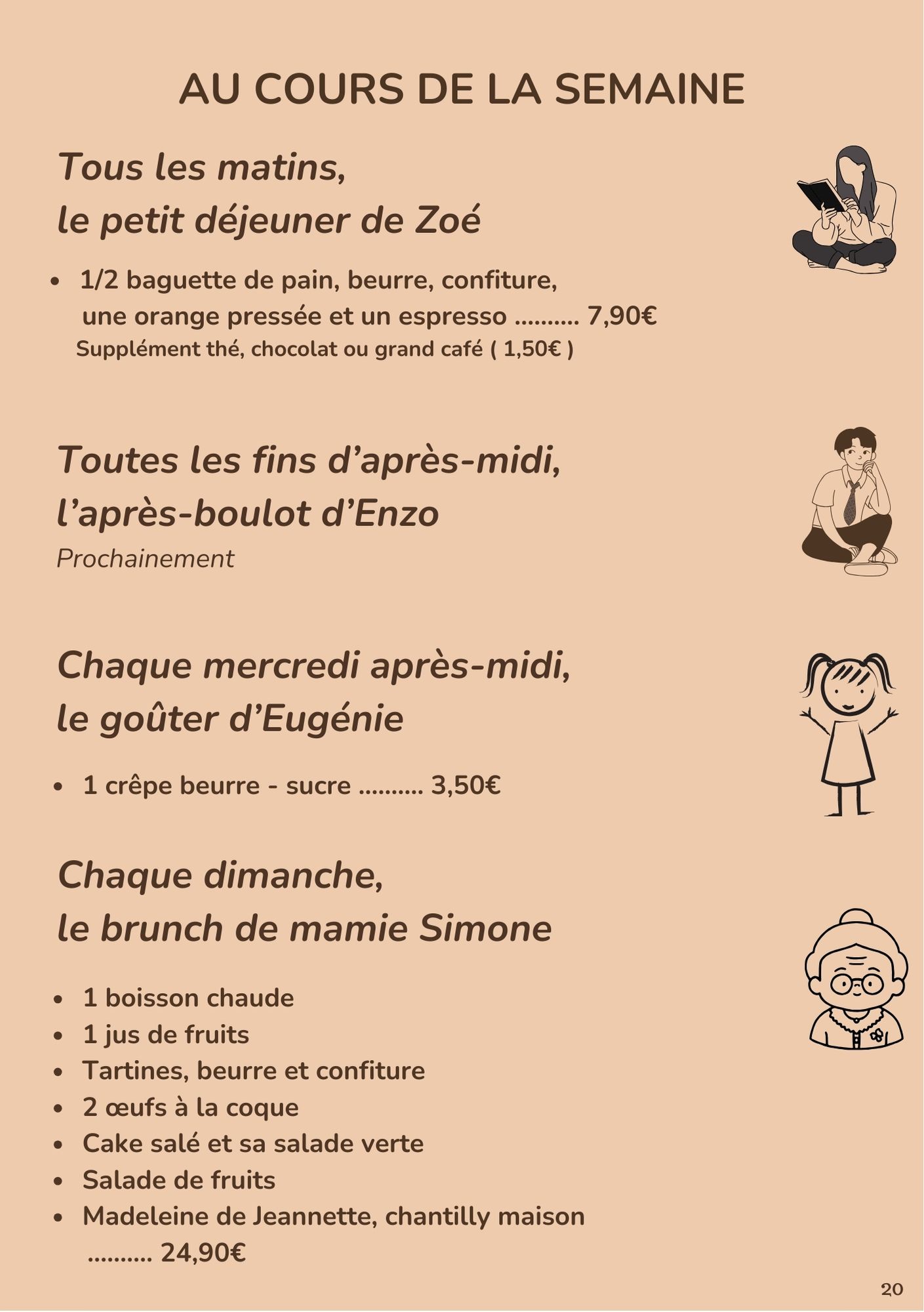 Menu au cours de la semaine