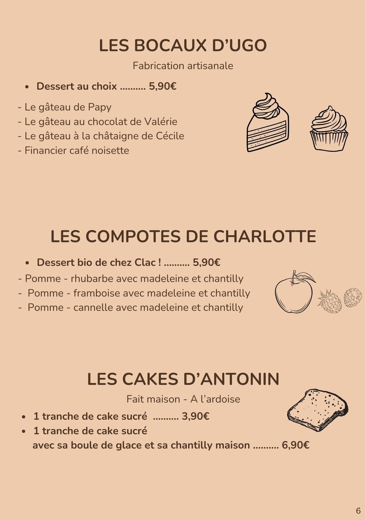 Carte des Bocaux d'Ugo - les desserts en bocaux